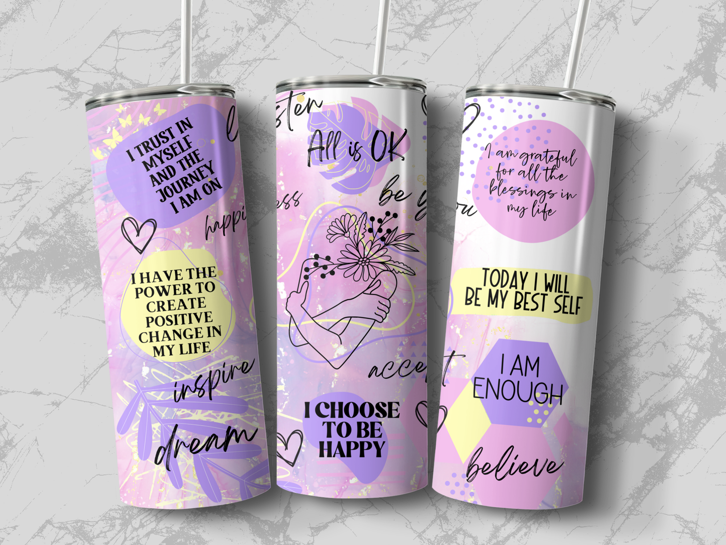 Motivational Quotes Pastel Tumblers (Straw included)